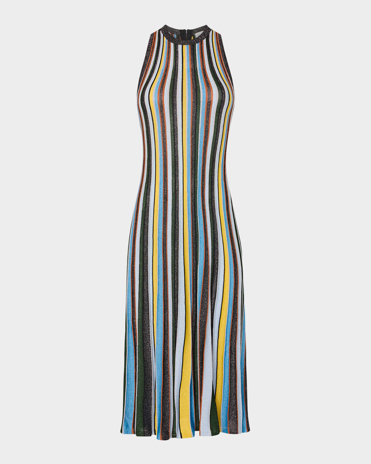 Milly Striped Shimmer Knit Midi Dress