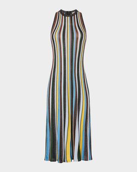 Milly Striped Shimmer Knit Midi Dress