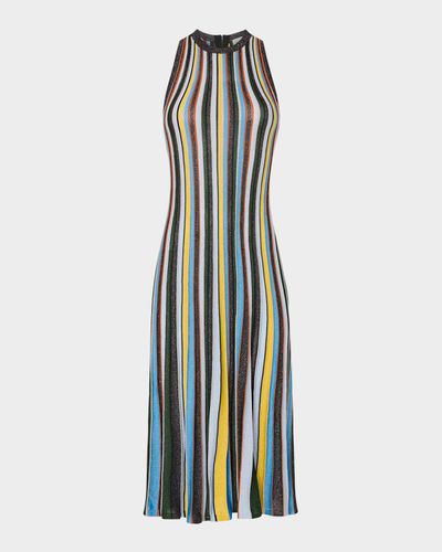 Milly Striped Shimmer Knit Midi Dress