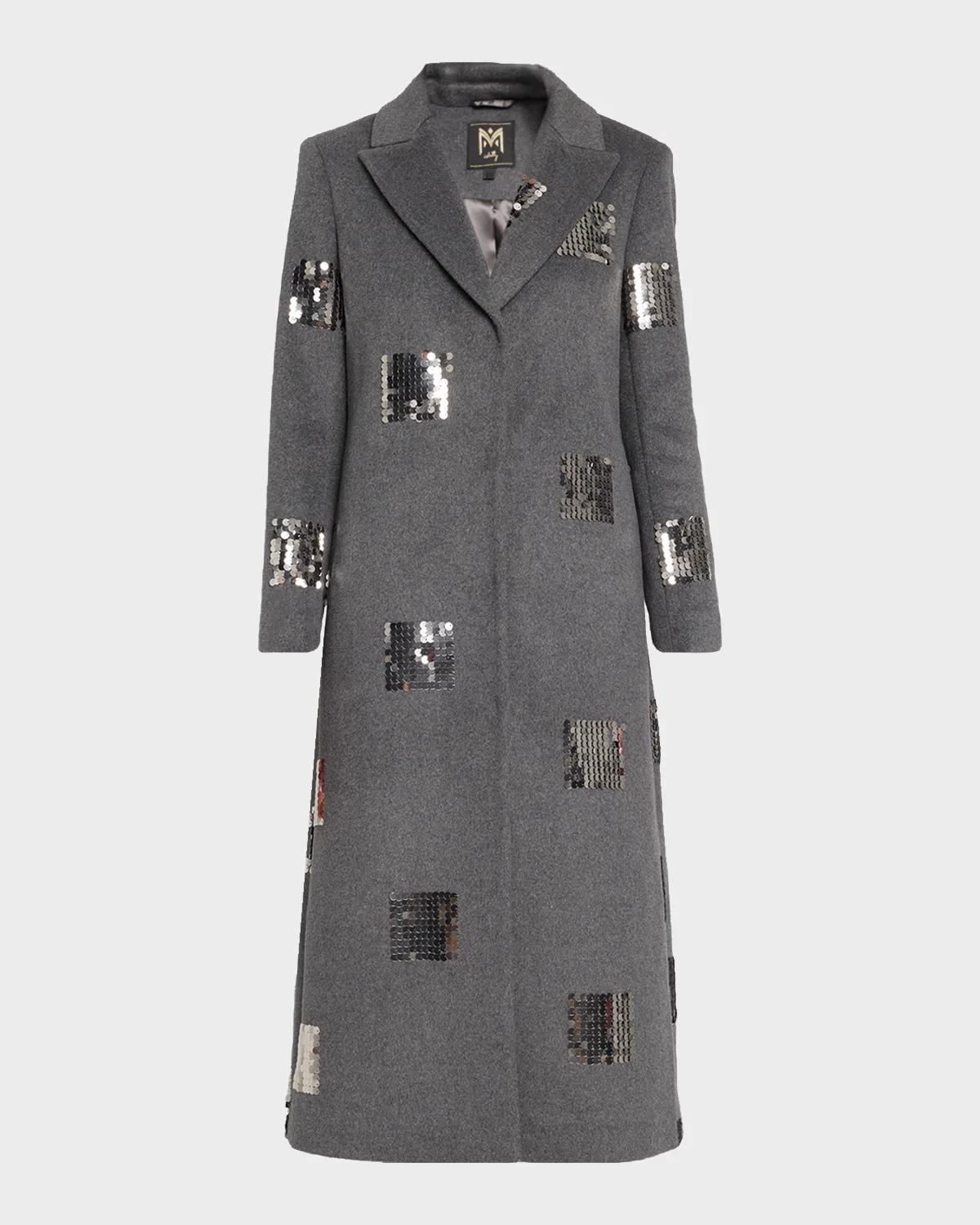 Milly Wanda Sequin Peak-Lapel Coat