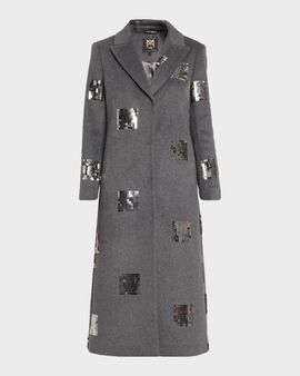 Milly Wanda Sequin Peak-Lapel Coat