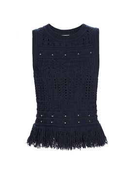 Milly Women's Beaded Fringe Knit Sleeveless Top