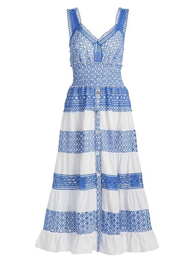 Milly Women's Eyelet-Trim Striped Cotton Midi-Dress