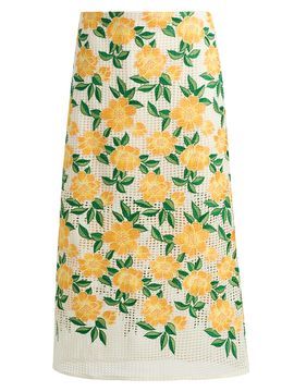 Milly Women's Marta Floral-Embroidered Midi-Skirt