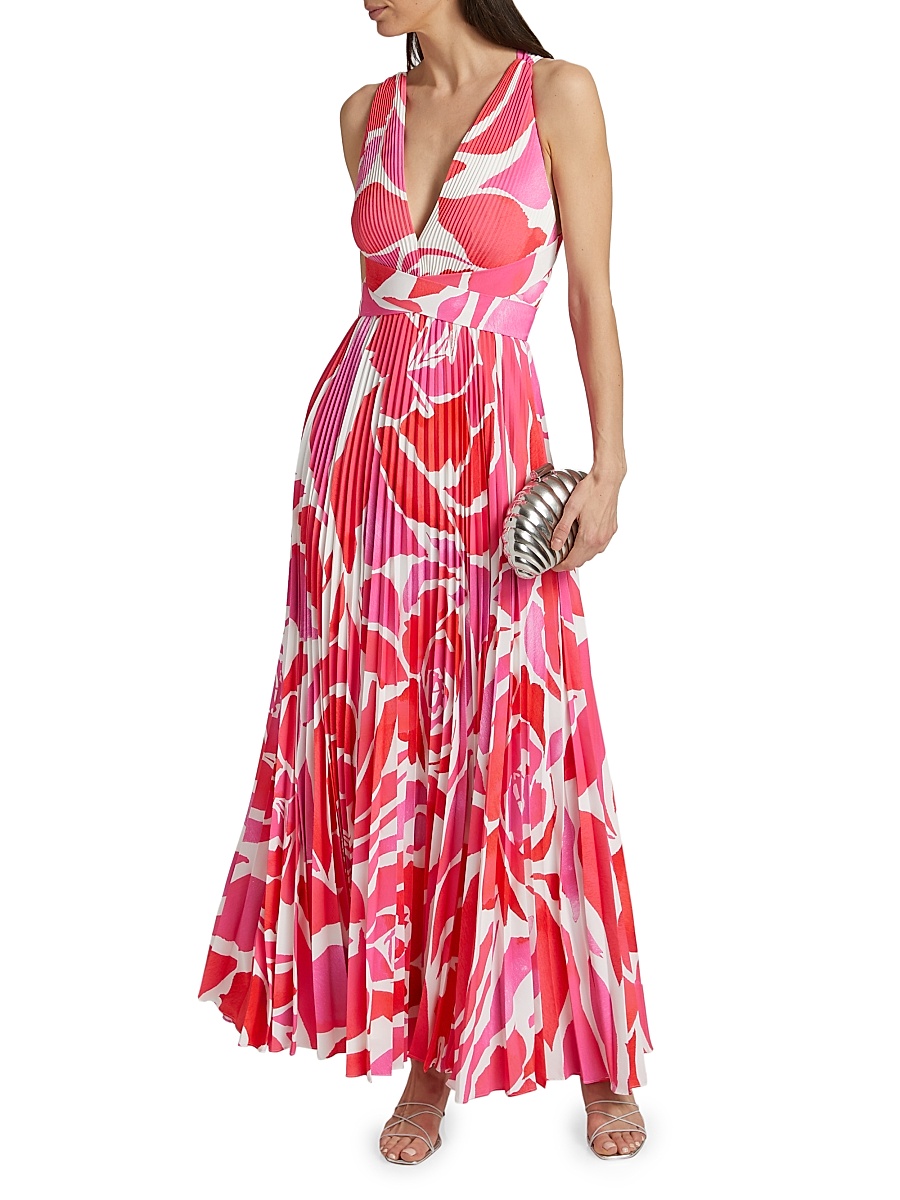 milly oria pleated dress Milly Oria Dream Rose Pleated Maxi Dress In Magenta - 50% Off