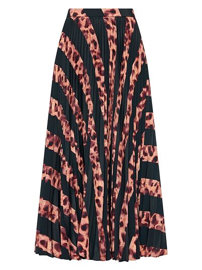 Milly Women's Otha Striped Leopard Pleated Midi-Skirt