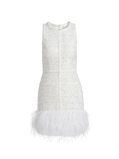Milly Women's Raven Feather-Trim Metallic Tweed Minidress