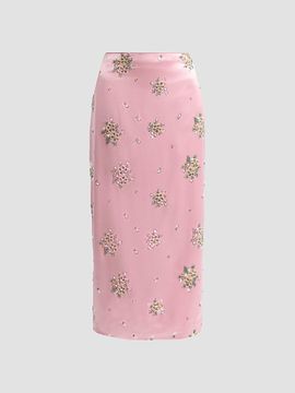 Milly Women's Raylen Floral Sequin-Embellished Satin Midi Skirt