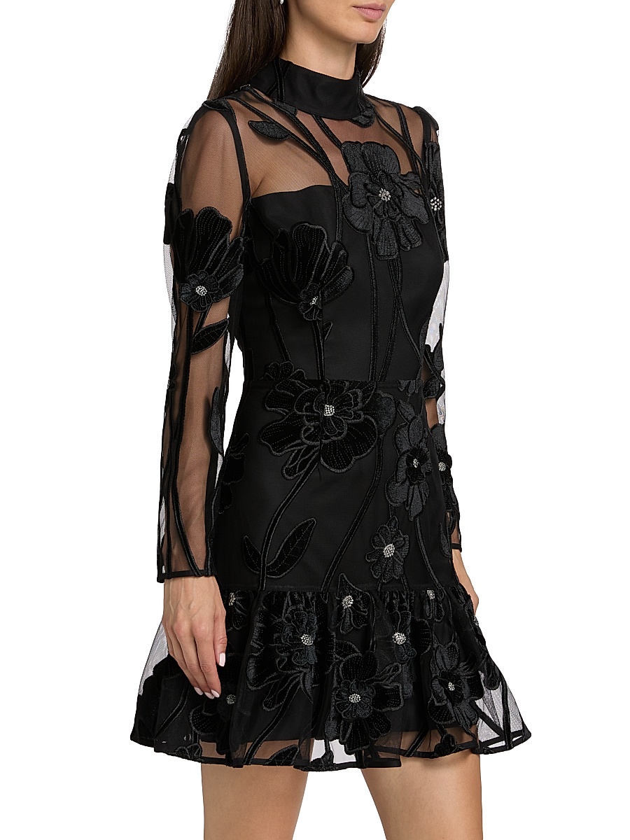 Milly - Women's Remington Velvet-Floral Semi-Sheer Minidress