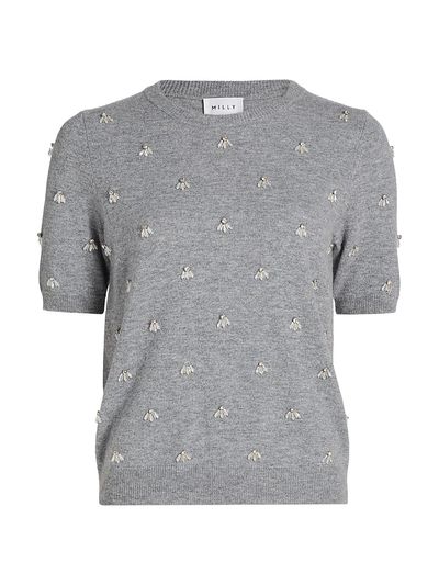 Milly Women's Rosalyn Rhinestone-Embellished Short-Sleeve Top