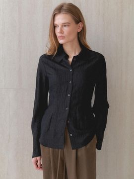 MIMEME PLEAT SLIM BLOUSE [BLACK]