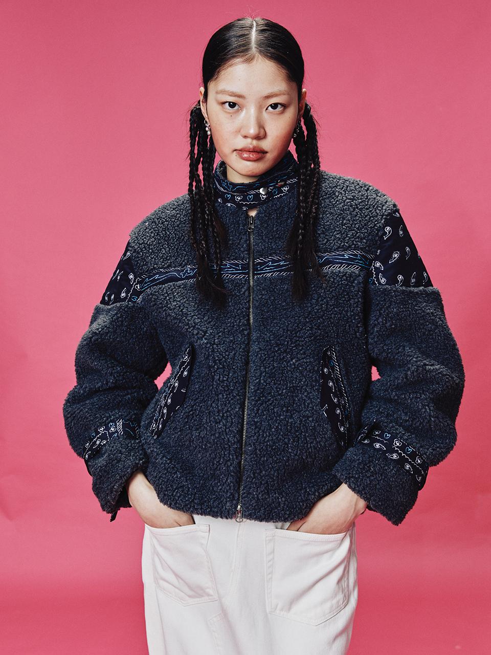 mimicAWE Bandana Teddy Biker Jacket [Charcoal Grey]