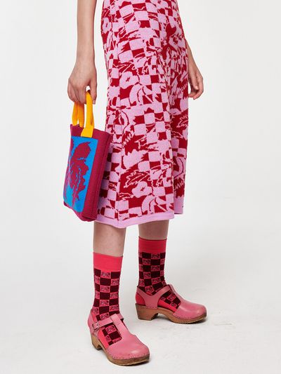 mimicAWE Checkerboard Ribbon Socks (Pink)