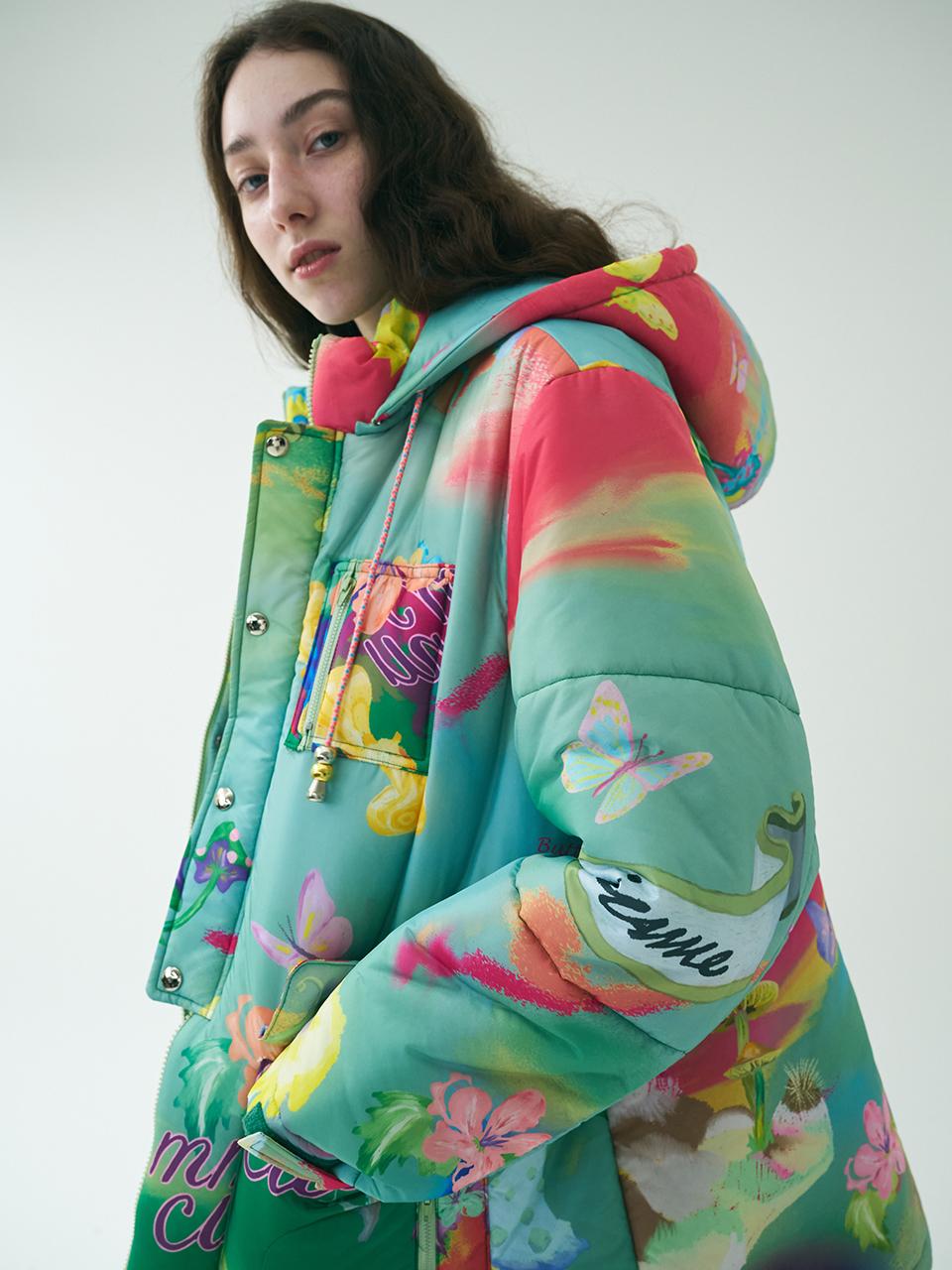 mimicAWE Forest Digital Print Balloon Half Length Jacket [GREEN]