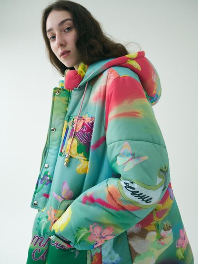 mimicAWE Forest Digital Print Balloon Half Length Jacket [GREEN]