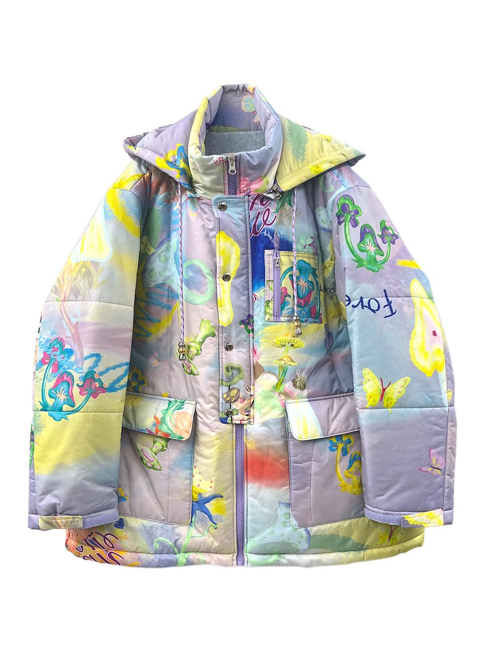 mimicAWE Forest Digital Print Half Length Puffer Jacket [Purple]