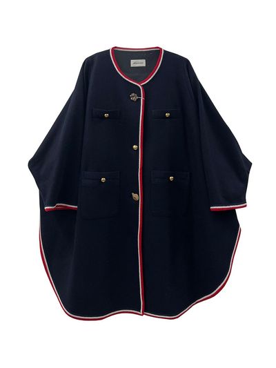 mimicAWE Long Cape Wool Blend Coat [Navy]