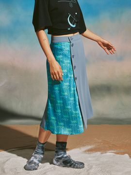 mimicAWE Monogram Button Up Skirt (Blue)
