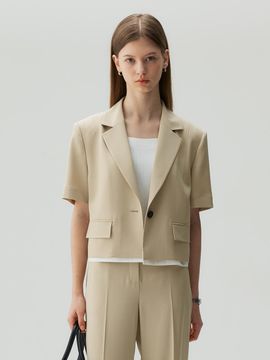 MIND BRIDGE women Contrast Hem Cropped Short-Sleeve Blazer (MZJK3270)