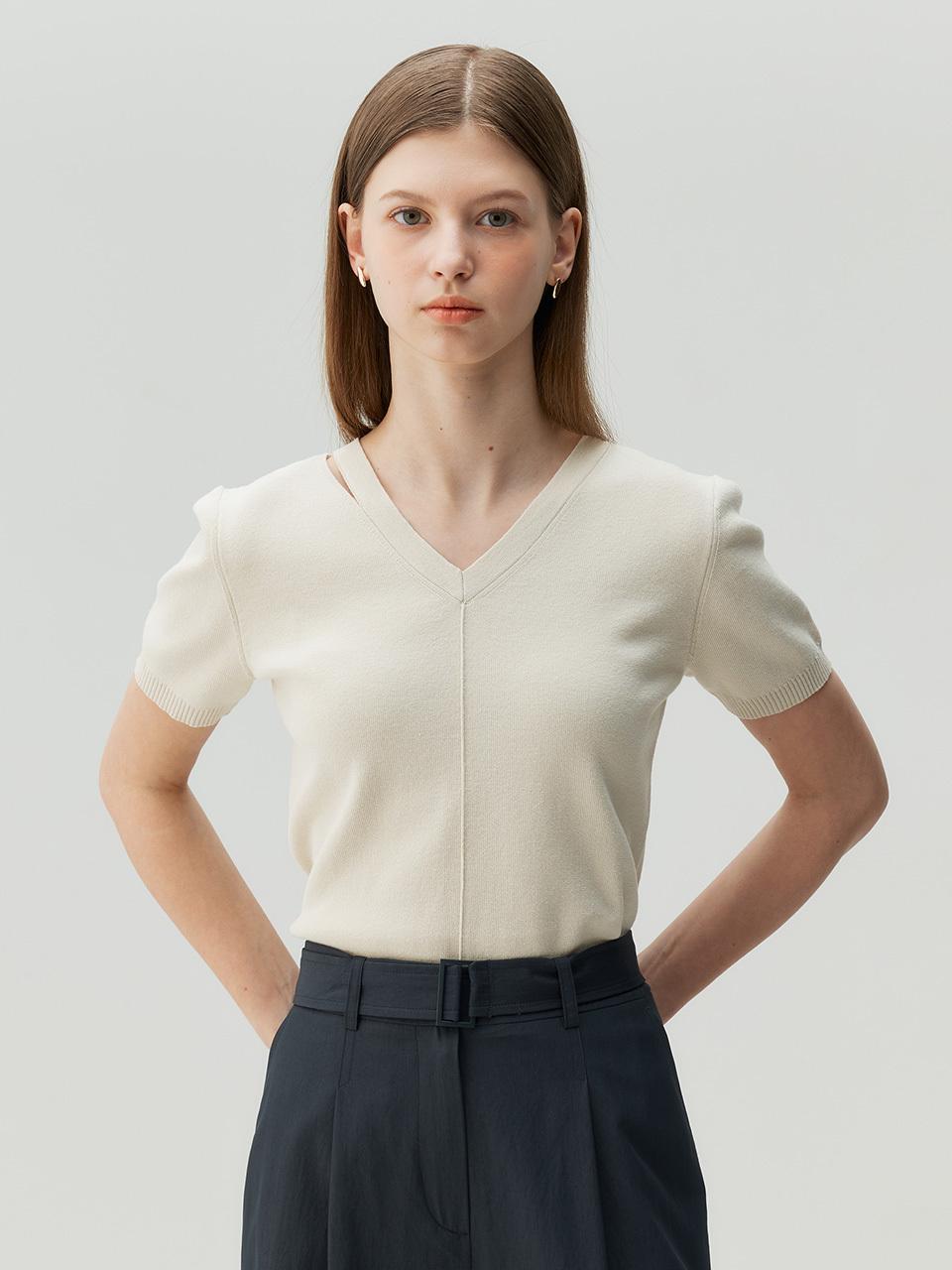 MIND BRIDGE women COUTURE V-neck Cut-out Knit Sweater