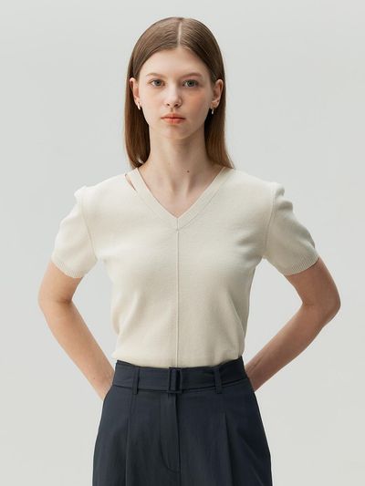 MIND BRIDGE women COUTURE V-neck Cut-out Knit Sweater