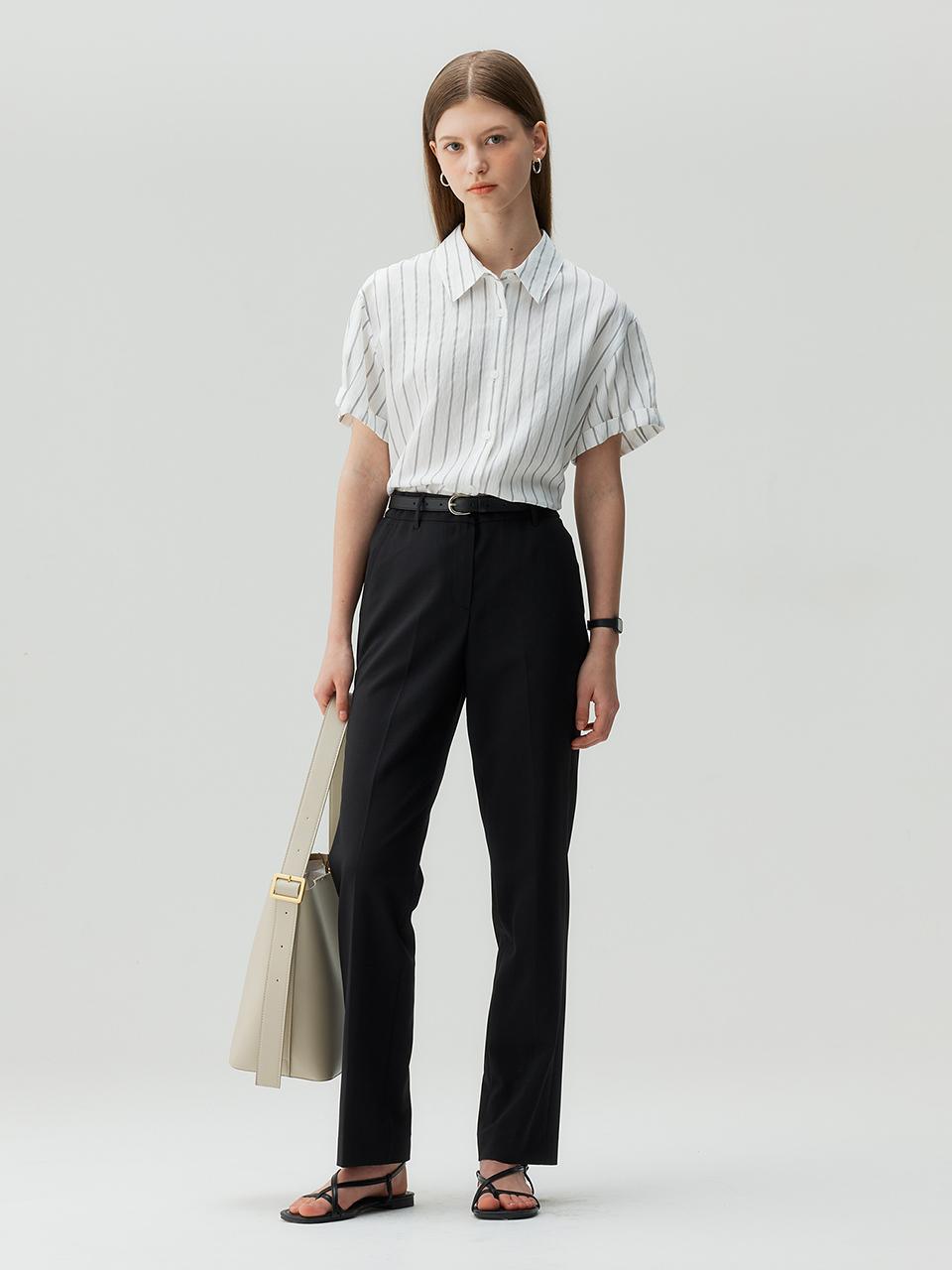 MIND BRIDGE women Slim Tapered Banding Slacks (MZPT3212) [Cool]