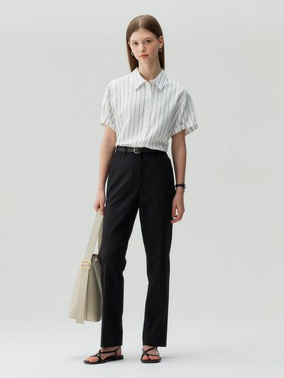 MIND BRIDGE women Slim Tapered Banding Slacks (MZPT3212) [Cool]