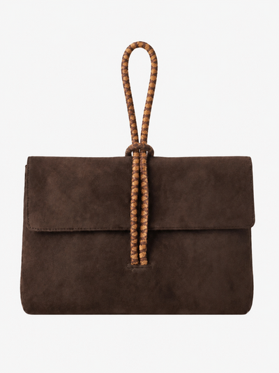 Mine Bilgi Mine Bilgi Marissa Suede Leather Top Handle Handbag with Suzani Knot Handle