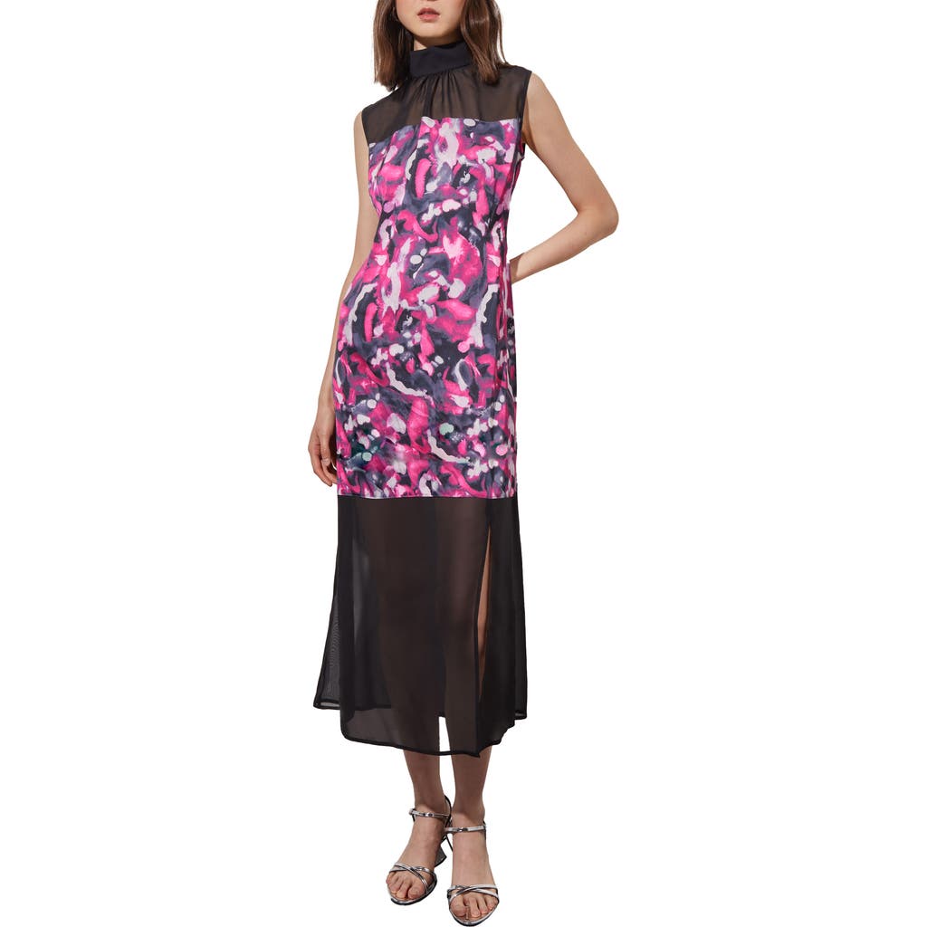 Ming Wang Ming Wang Abstract Floral Mixed Media Midi Dress