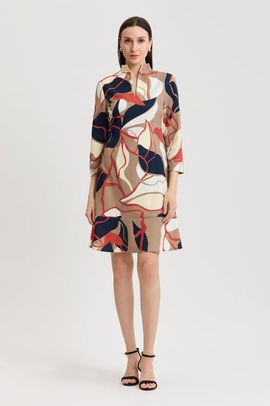 Ming Wang Ming Wang Abstract Floral Printed Stretch Deco Crepe Dress