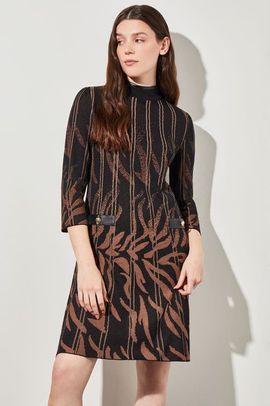 Ming Wang Ming Wang Animal Print Vegan Leather Trim Soft Knit Mini Dress
