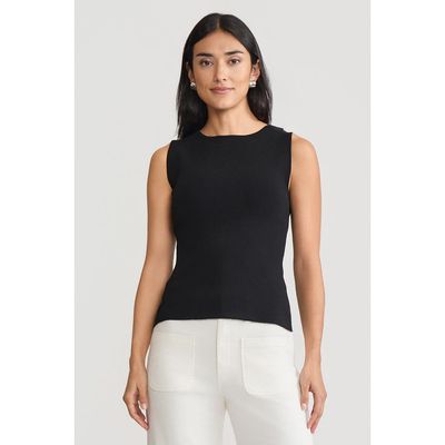 Ming Wang Ming Wang Boat Neck Soft Knit Ribbed Tank, Black 