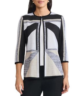 Ming Wang Ming Wang Colorblock Intarsia Knit Jacket