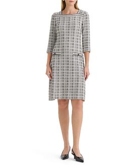 Ming Wang Ming Wang Contrast Stitch Tweed Knit A-Line Dress