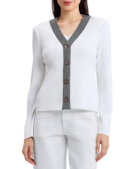 Ming Wang Ming Wang Contrast Trim Soft Knit Cardigan