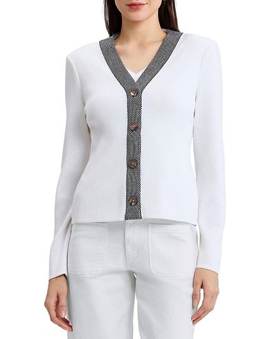 Ming Wang Ming Wang Contrast Trim Soft Knit Cardigan