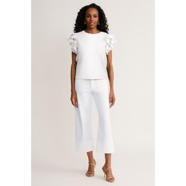 Ming Wang Ming Wang Family Savvy Flutter Sleeve Mixed-Media Top