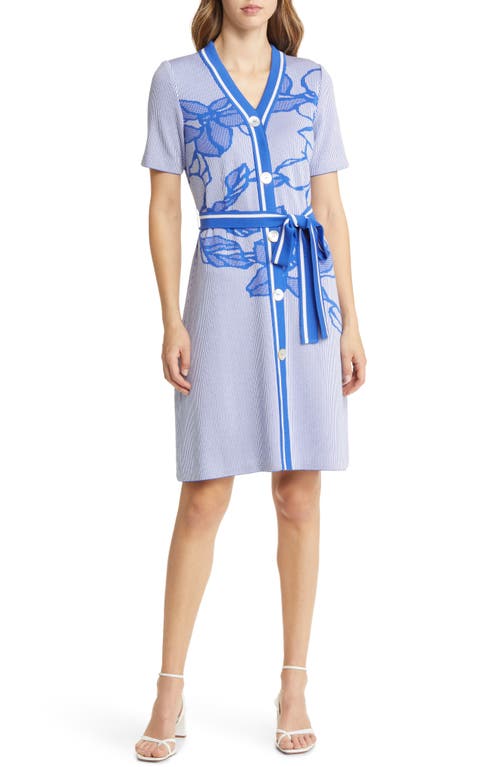Ming Wang Ming Wang Floral Belted Button-Up Knit Dress