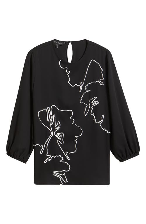 Ming Wang Ming Wang Floral Embroidered Popover Top