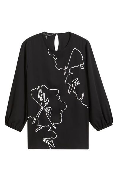 Ming Wang Ming Wang Floral Embroidered Popover Top