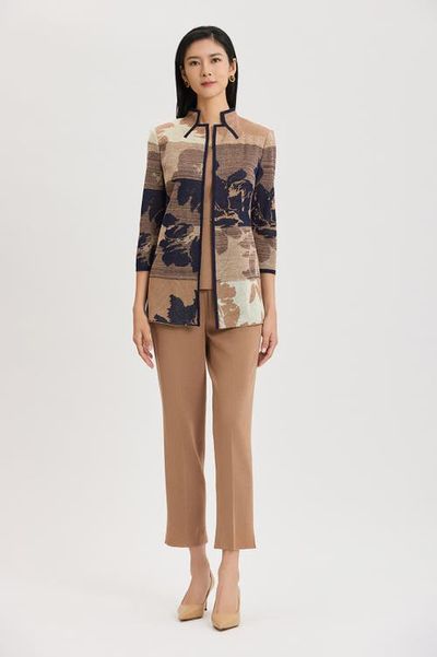 Ming Wang Ming Wang Floral Jacquard Ombre Knit Jacket