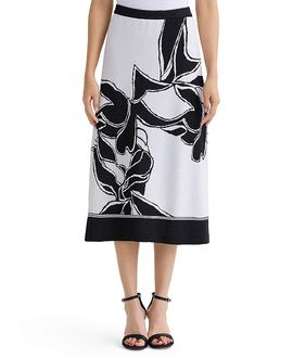 Ming Wang Ming Wang Floral Jacquard Soft Knit A-Line Midi Skirt