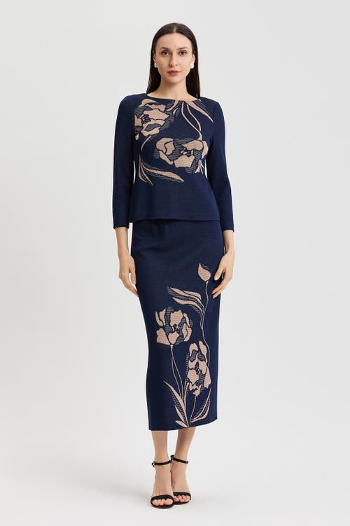 Ming Wang Ming Wang Floral Jacquard Soft Knit Top