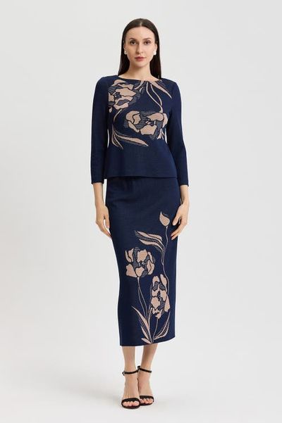 Ming Wang Ming Wang Floral Jacquard Soft Knit Top