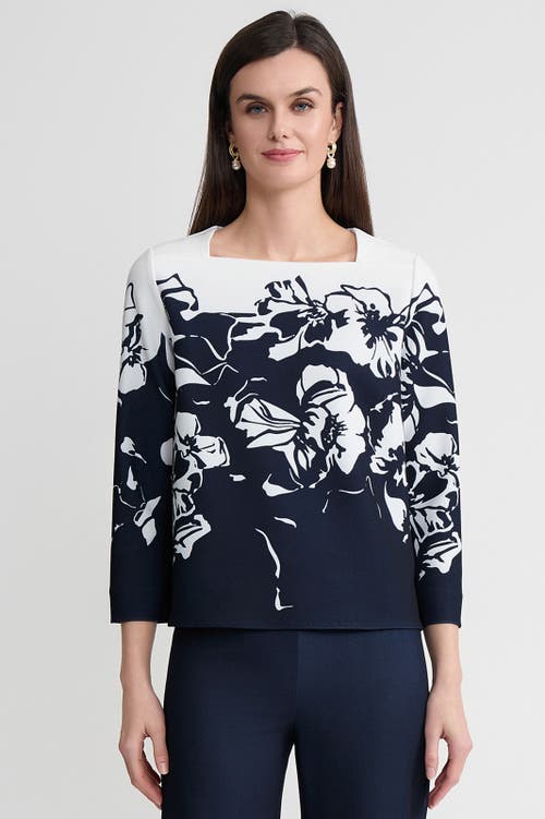 Ming Wang Ming Wang Floral Print Stretch Deco Crepe Blouse