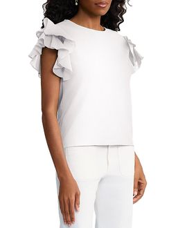Ming Wang Ming Wang Flutter Sleeve Mixed-Media Top