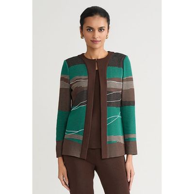 Ming Wang Ming Wang Heritage Embroidered Landscape Jacquard Knit Jacket