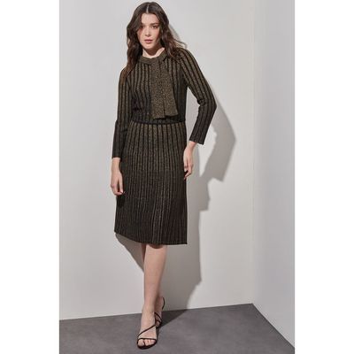 Ming Wang Ming Wang Knee Length A-Line Ribbed Knit Dress