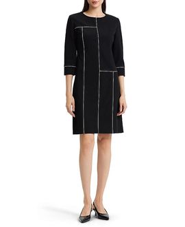 Ming Wang Ming Wang Monochrome Grid Stitch Stretch Deco Crepe Dress
