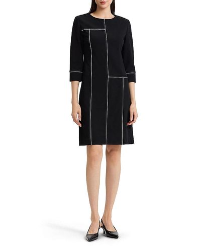 Ming Wang Ming Wang Monochrome Grid Stitch Stretch Deco Crepe Dress